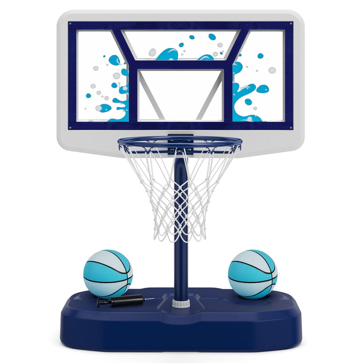 Pool Basketball Hoop Set with 2 Balls and Pump, 42-Inch Polycarbonate Backboard & 18-Inch Rim