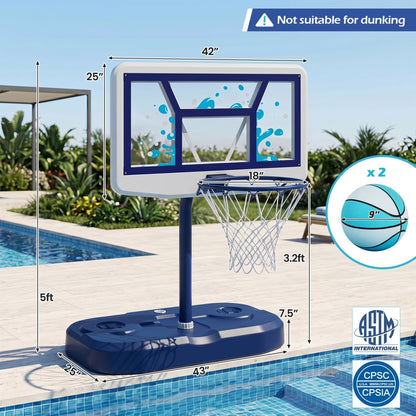 Pool Basketball Hoop Set with 2 Balls and Pump, 42-Inch Polycarbonate Backboard & 18-Inch Rim