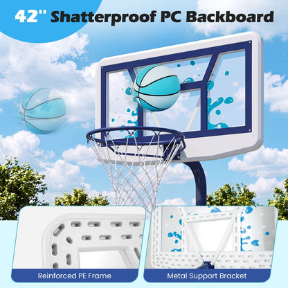 Pool Basketball Hoop Set with 2 Balls and Pump, 42-Inch Polycarbonate Backboard & 18-Inch Rim