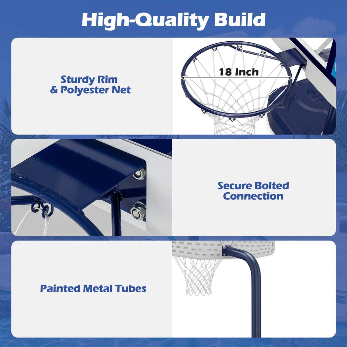 Pool Basketball Hoop Set with 2 Balls and Pump, 42-Inch Polycarbonate Backboard & 18-Inch Rim