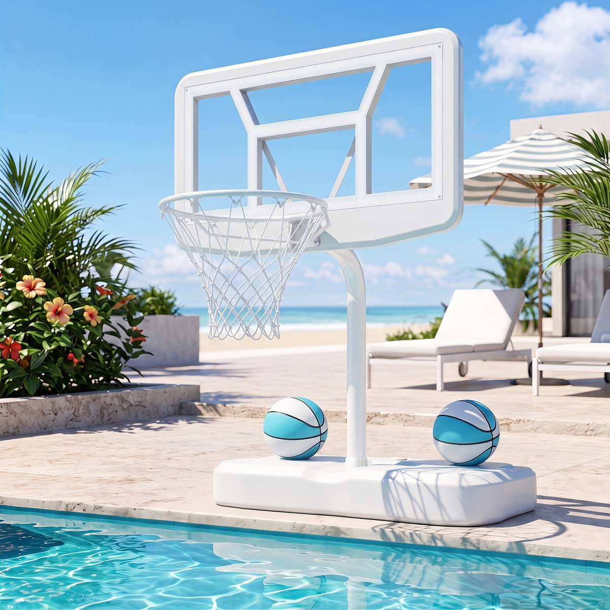 Pool Basketball Hoop Set with 2 Balls and Pump, 42-Inch Polycarbonate Backboard & 18-Inch Rim