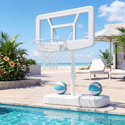 Pool Basketball Hoop Set with 2 Balls and Pump, 42-Inch Polycarbonate Backboard & 18-Inch Rim