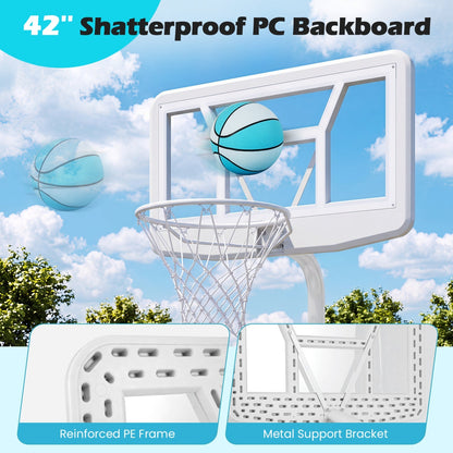 Pool Basketball Hoop Set with 2 Balls and Pump, 42-Inch Polycarbonate Backboard & 18-Inch Rim