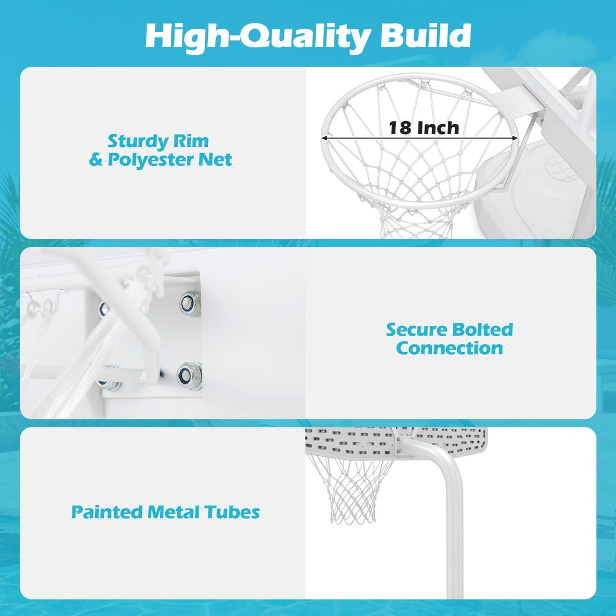 Pool Basketball Hoop Set with 2 Balls and Pump, 42-Inch Polycarbonate Backboard & 18-Inch Rim