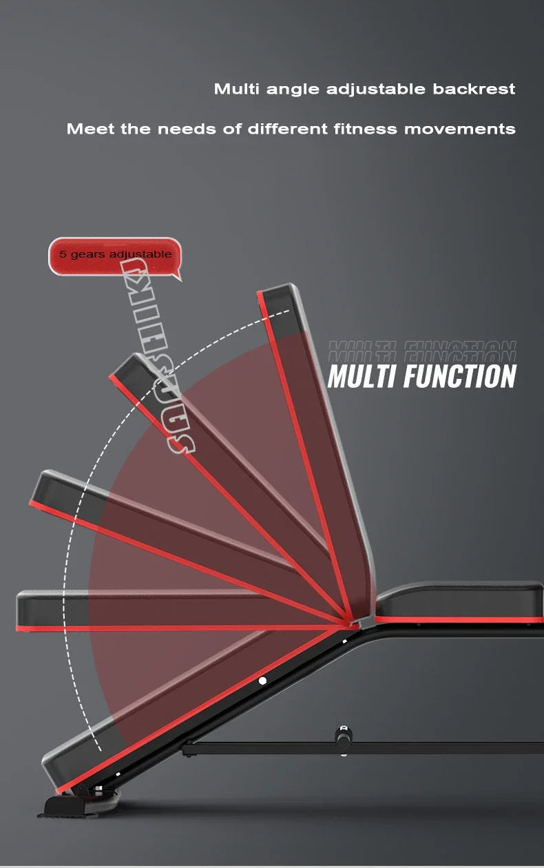 Adjustable Multi-Function Weightlifting Bench with 5-Position Backrest and Biceps Support
