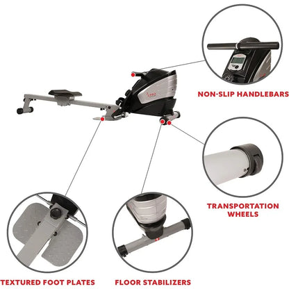 Sunny Health & Fitness Magnetic Rowing Machine with Digital Monitor, Tablet Holder & Foldable Upright Storage