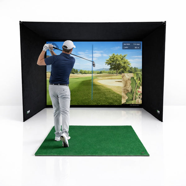 GolfBays SimBox Golf Simulator Hitting Enclosure with PRO+ Impact Screen & Side Barriers