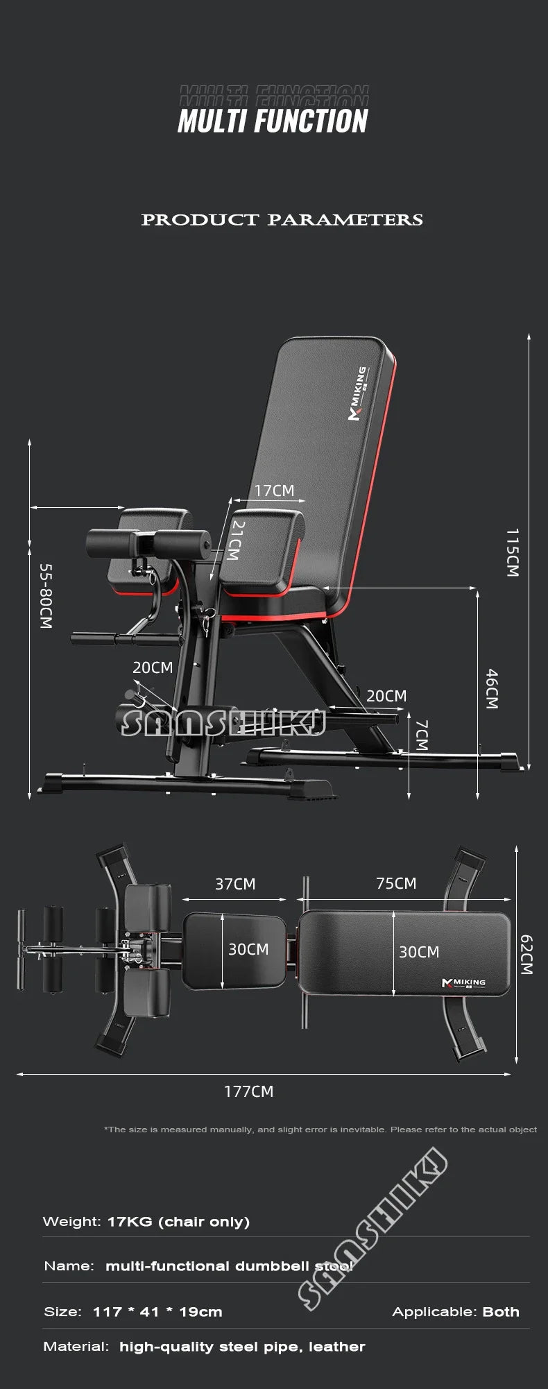 Adjustable Multi-Function Weightlifting Bench with 5-Position Backrest and Biceps Support
