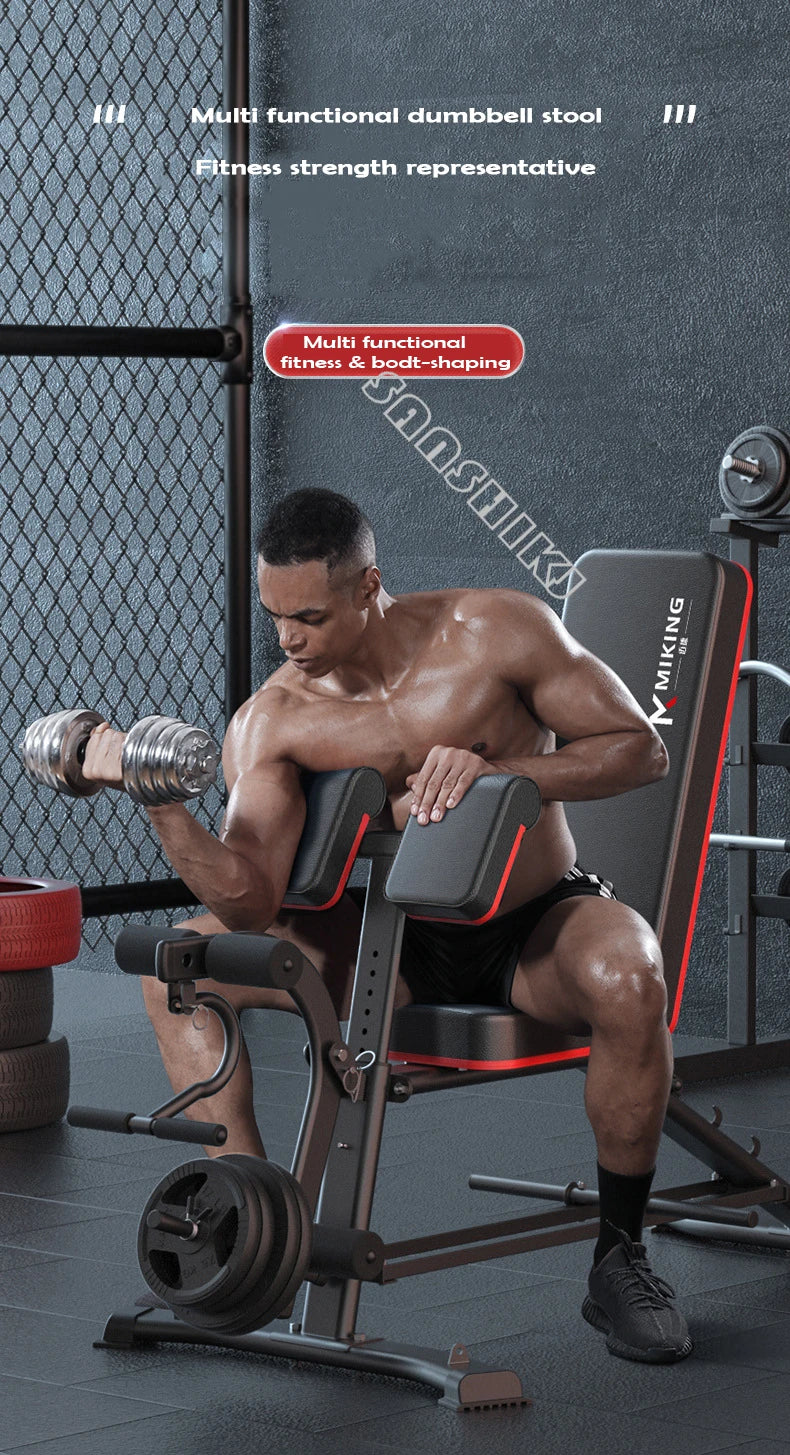 Adjustable Multi-Function Weightlifting Bench with 5-Position Backrest and Biceps Support