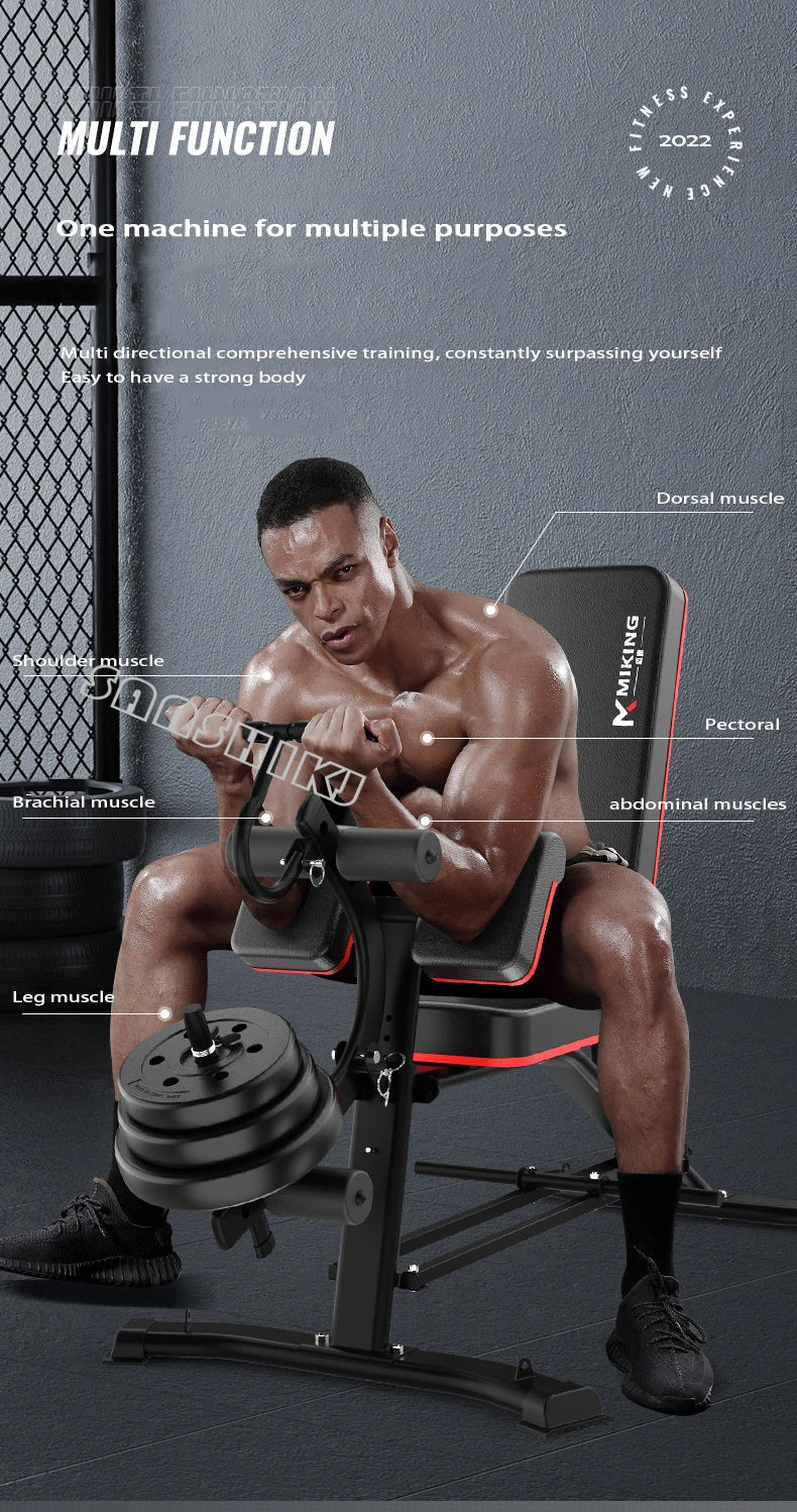 Adjustable Multi-Function Weightlifting Bench with 5-Position Backrest and Biceps Support