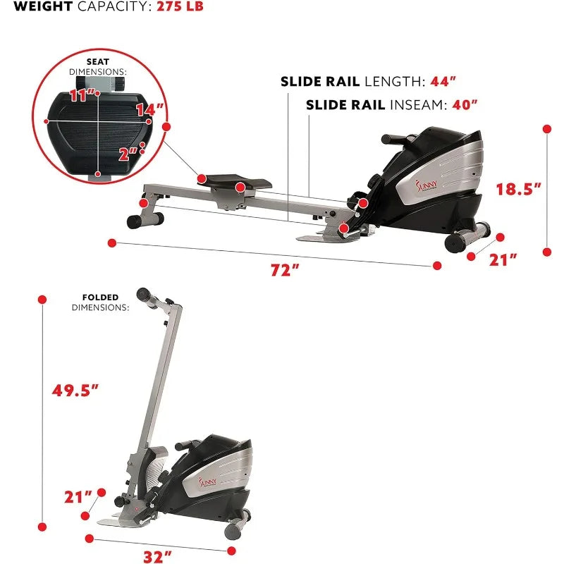 Sunny Health & Fitness Magnetic Rowing Machine with Digital Monitor, Tablet Holder & Foldable Upright Storage