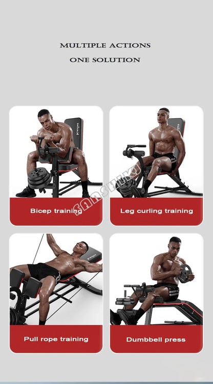Adjustable Multi-Function Weightlifting Bench with 5-Position Backrest and Biceps Support
