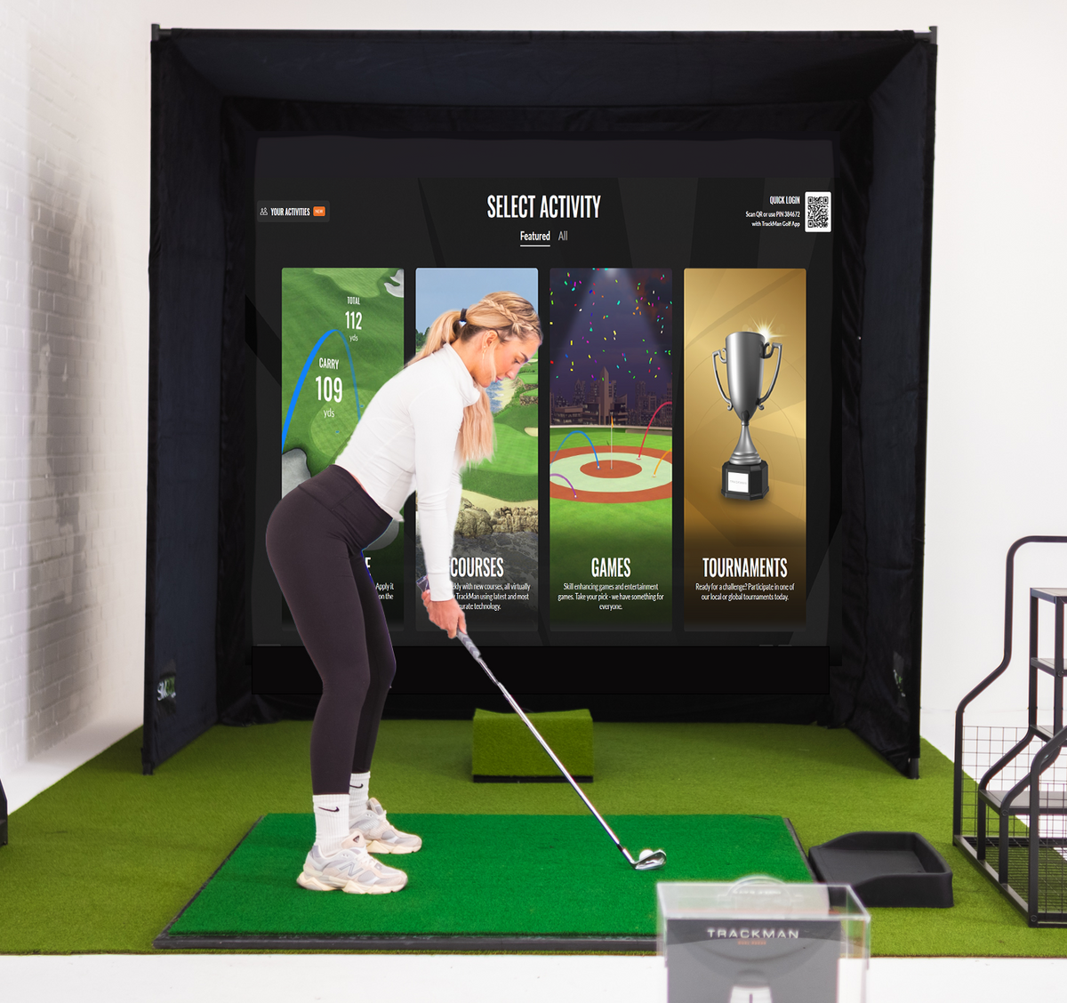 GolfBays SimBox Golf Simulator Hitting Enclosure with PRO+ Impact Screen & Side Barriers