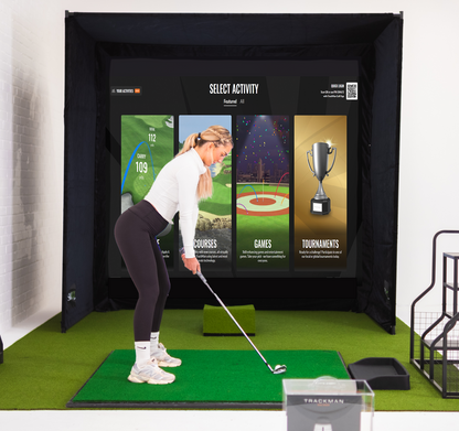 GolfBays SimBox Golf Simulator Hitting Enclosure with PRO+ Impact Screen & Side Barriers