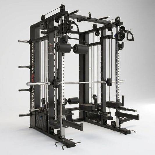 Smith Machine Built for Commercial Use, Three Cable Systems, 176lb Weight Stacks, 1000+ Exercises — Studio Shot