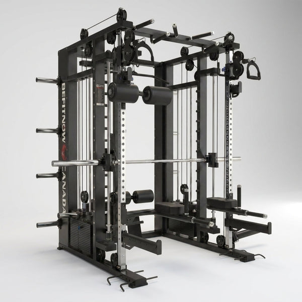 Smith Machine Built for Commercial Use, Three Cable Systems, 176lb Weight Stacks, 1000+ Exercises — Studio Shot