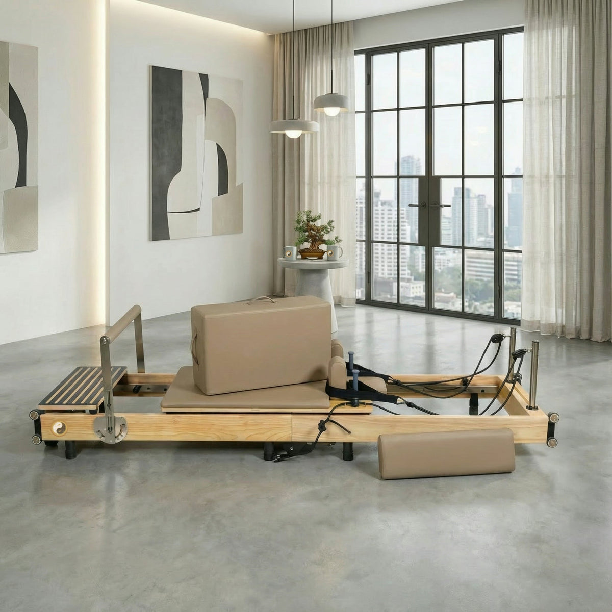 Zous Pro Foldable Pilates Reformer RE017/RE020 with Jump Board, Pilates Box & Oak Frame