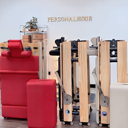 Zous Pro Foldable Pilates Reformer RE017/RE020 with Jump Board, Pilates Box & Oak Frame