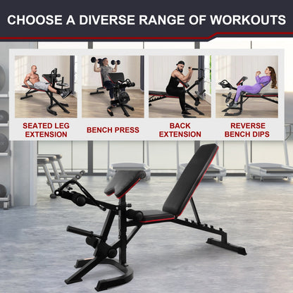 Adjustable Weight Bench Combo with Leg Extension, Curl Cushion, V-Handles & 2-Inch Plate Storage