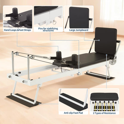 Pilates Reformer, Foldable Pilates Machine for Home and Gym Workout with Jump Board, Springs and Cords, Heavy Duty Pilates Equipment with Adjustable Resistance | with Jump Board, Springs and Cords, Heavy Duty Pilates Equipment with Adjustable Resistance
