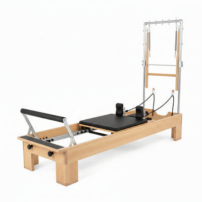 Foldable Wooden Pilates Reformer for Home with Jump Board, Reformer Box, Springs & 70+ Guided Workouts