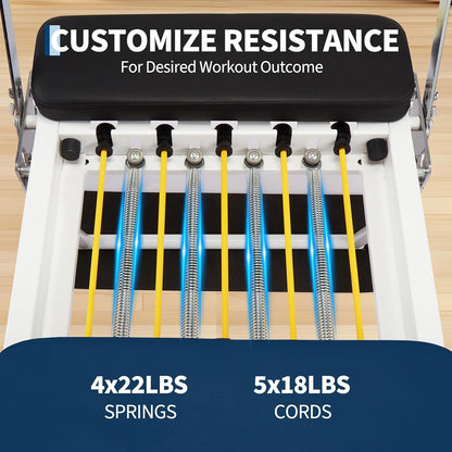 Pilates Reformer, Foldable Pilates Machine for Home and Gym Workout with Jump Board, Springs and Cords, Heavy Duty Pilates Equipment with Adjustable Resistance | with Jump Board, Springs and Cords, Heavy Duty Pilates Equipment with Adjustable Resistance