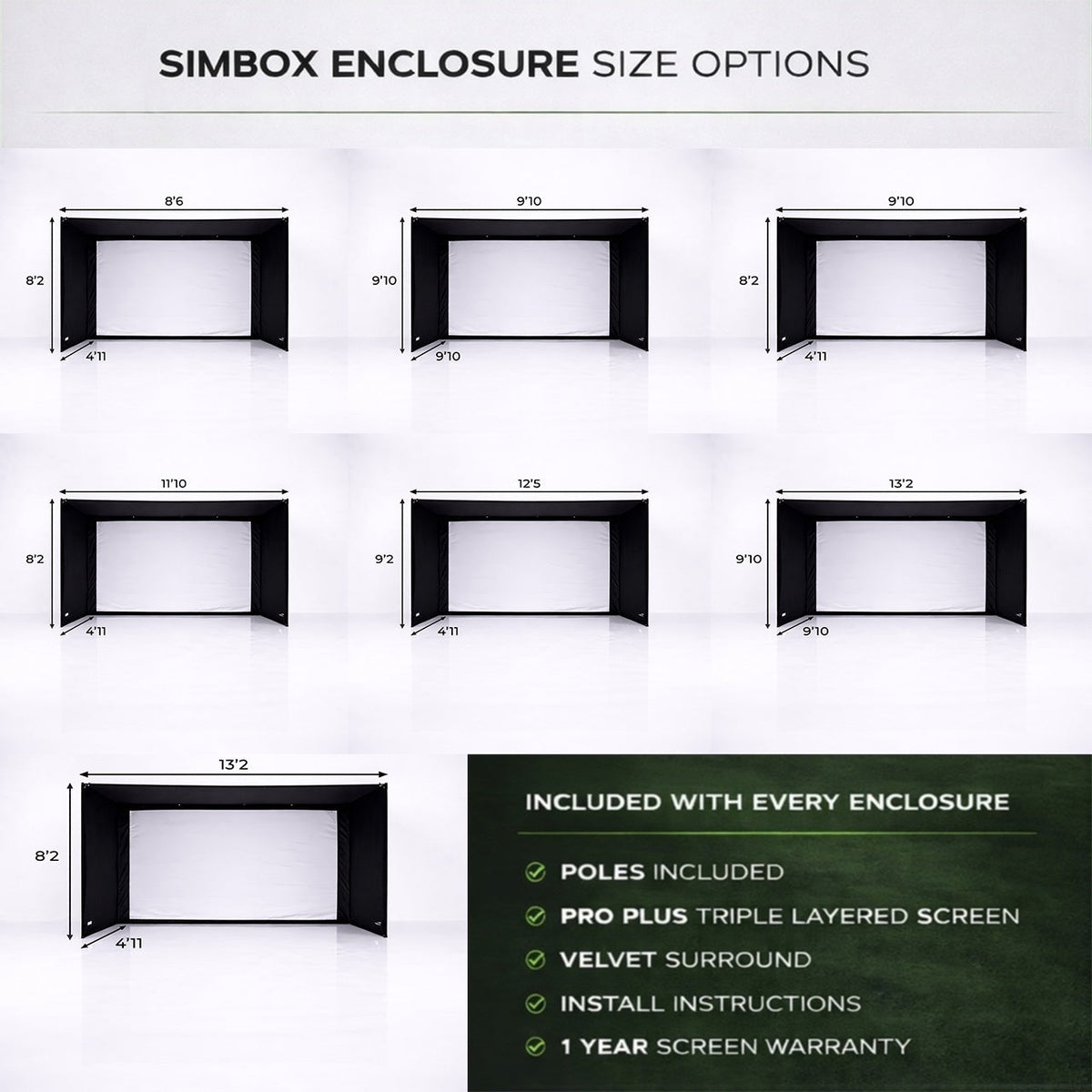 GolfBays SimBox Golf Simulator Hitting Enclosure with PRO+ Impact Screen & Side Barriers