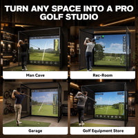 Golf Simulator Enclosure, 10 X 8 Ft/12 X 9 Ft, HD Impact Screen | Foam-Padded Frame, Indoor Golf Practice Cage for Home, Garage & Studio