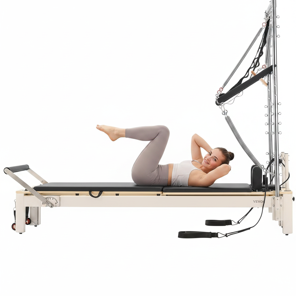 Wooden Pilates Reformer for Home & Studio with 5 Adjustable Springs, Jump Board and Pilates Box