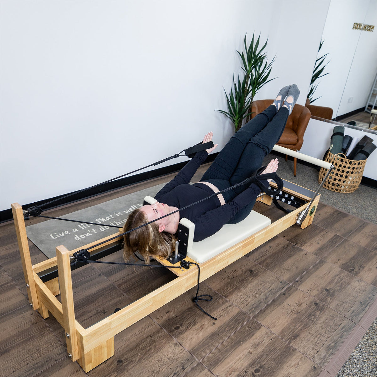 Nano Pro Lite Pilates Reformer RE002 Solid Oak Wood Pilates Machine with 5 Resistance Springs