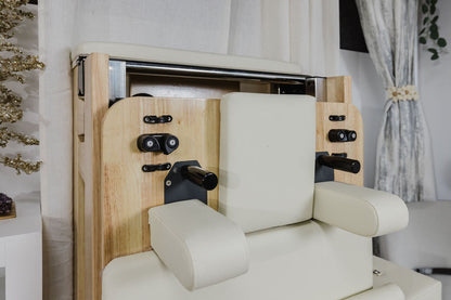 Nour 2.0 Foldable Home Pilates Reformer in Solid Oak Wood with 5 Springs and Jumpboard