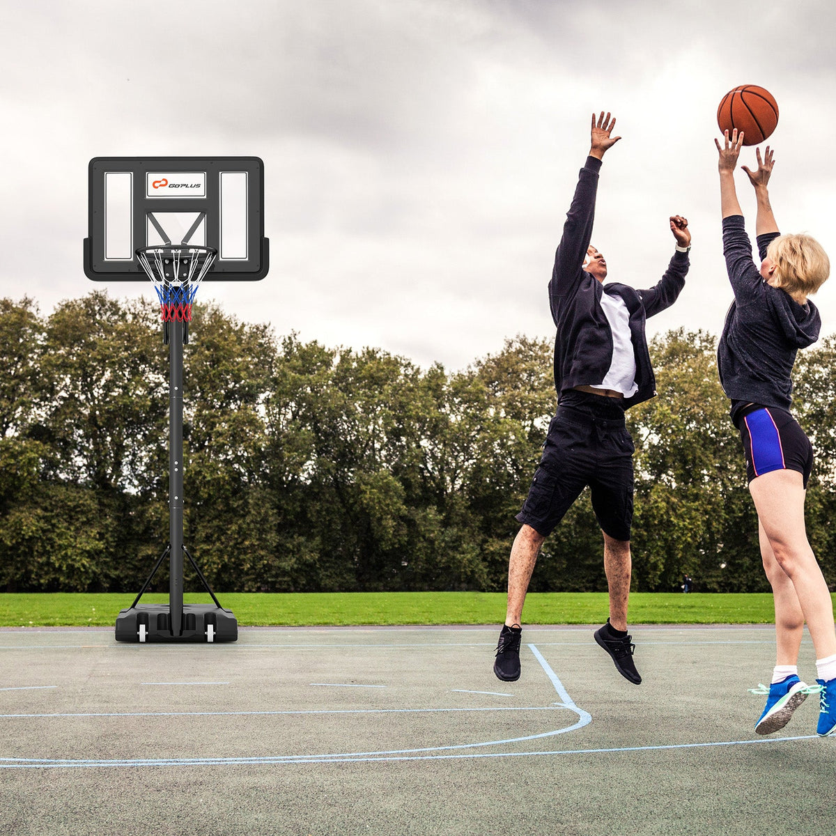 Portable Basketball Hoop with 4.6–10 ft. 10-Level Height Adjustment, Shatterproof Backboard & Fillable Base