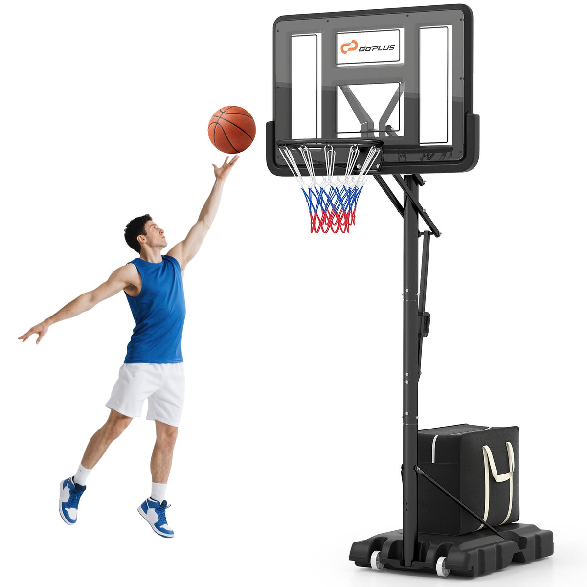 Portable Basketball Hoop with 4.6–10 ft. 10-Level Height Adjustment, Shatterproof Backboard & Fillable Base