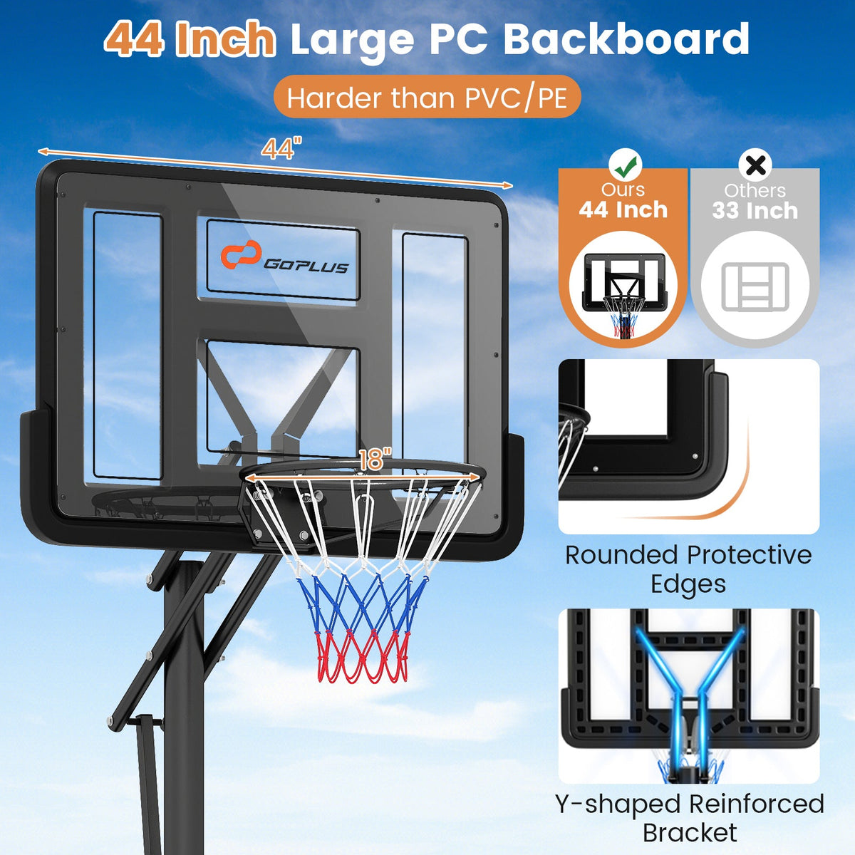 Portable Basketball Hoop with 4.6–10 ft. 10-Level Height Adjustment, Shatterproof Backboard & Fillable Base