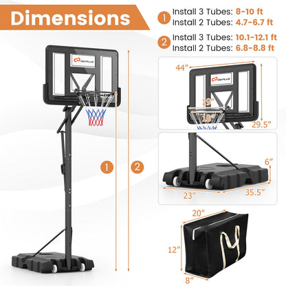Portable Basketball Hoop with 4.6–10 ft. 10-Level Height Adjustment, Shatterproof Backboard & Fillable Base