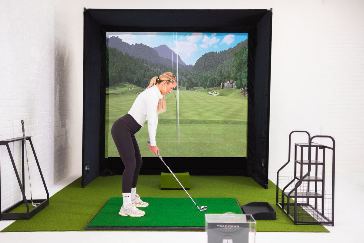 GolfBays SimBox Golf Simulator Hitting Enclosure with PRO+ Impact Screen & Side Barriers