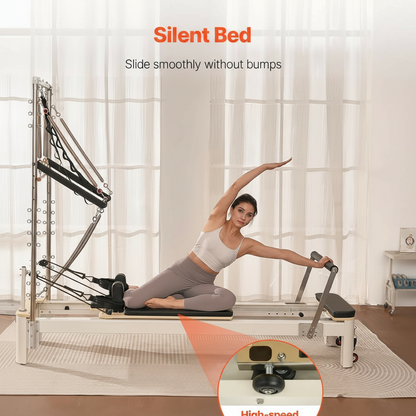 Wooden Pilates Reformer for Home & Studio with 5 Adjustable Springs, Jump Board and Pilates Box