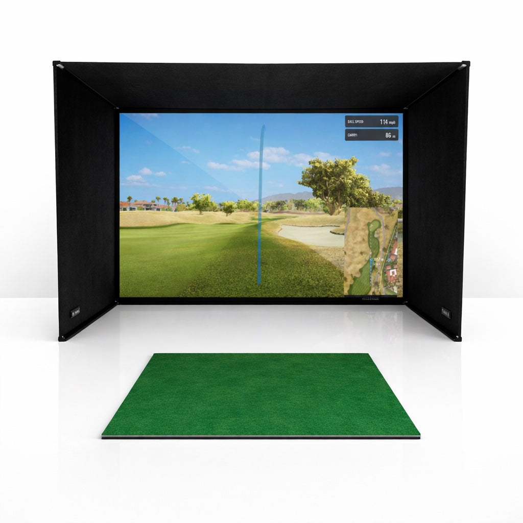 GolfBays SimBox Golf Simulator Hitting Enclosure with PRO+ Impact Screen & Side Barriers