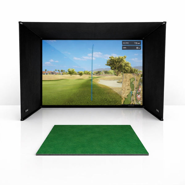 GolfBays SimBox Golf Simulator Hitting Enclosure with PRO+ Impact Screen & Side Barriers