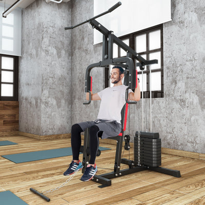 Multifunction Cross Trainer Workout Machine with Arm Press, High/Low Pulley & 4-Roll Leg Developer