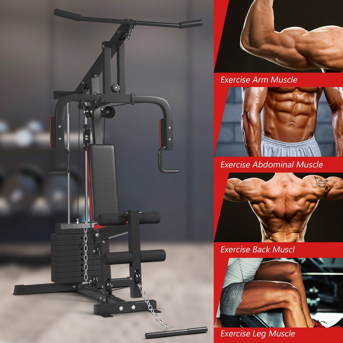 Multifunction Cross Trainer Workout Machine with Arm Press, High/Low Pulley & 4-Roll Leg Developer
