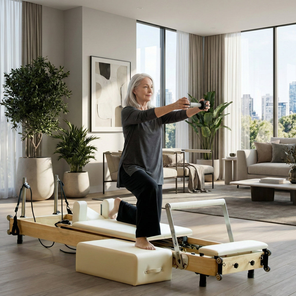 Zous Pro Foldable Pilates Reformer RE017/RE020 with Jump Board, Pilates Box & Oak Frame