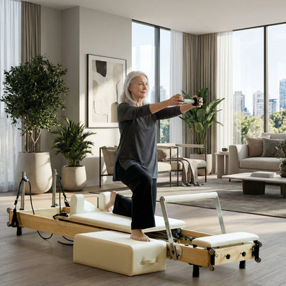 Zous Pro Foldable Pilates Reformer RE017/RE020 with Jump Board, Pilates Box & Oak Frame